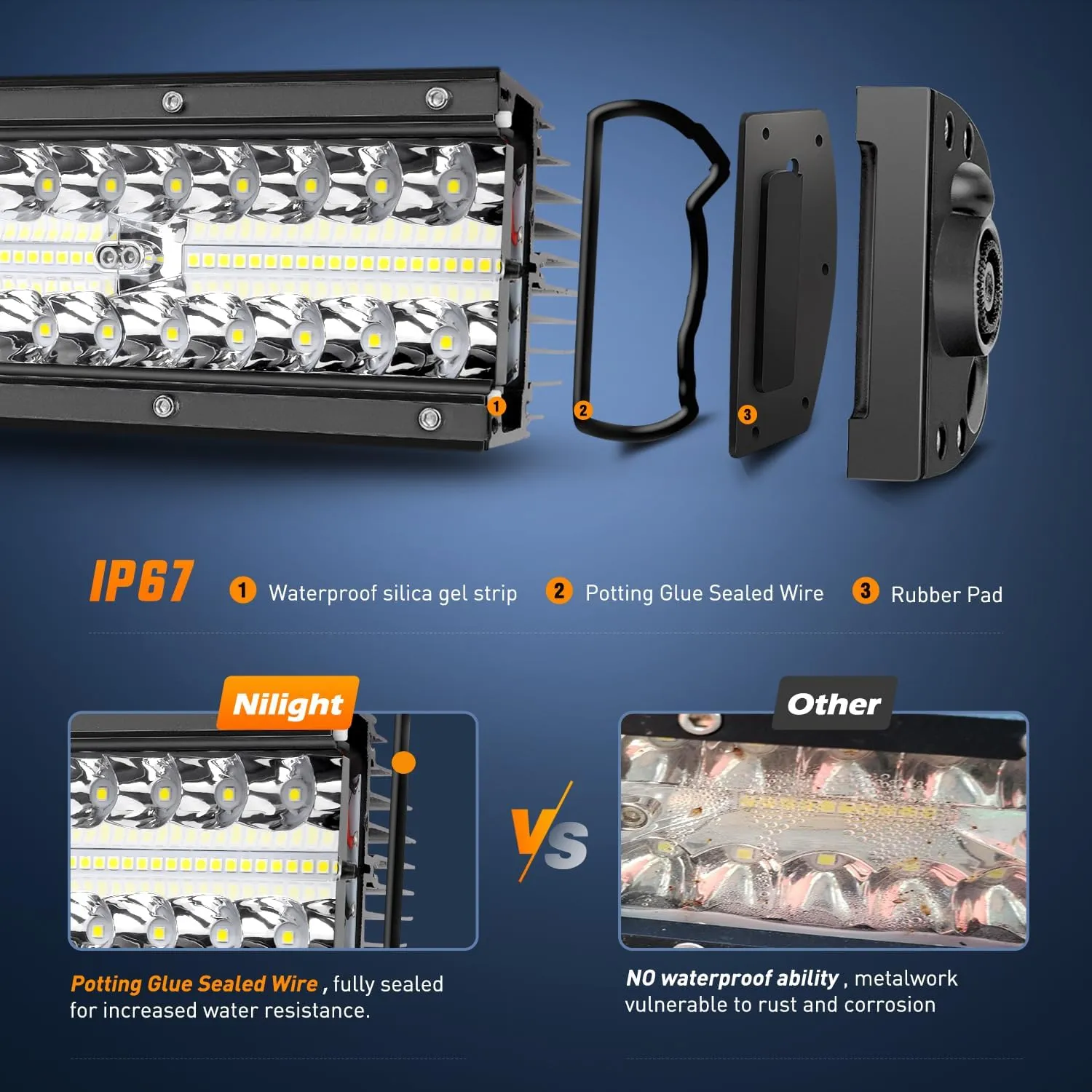 13.5 Inch 288W Triple Row 96LEDs Spot Flood LED Light Bar Kit | Cigarette Lighter 10FT Wire Magnet Bases