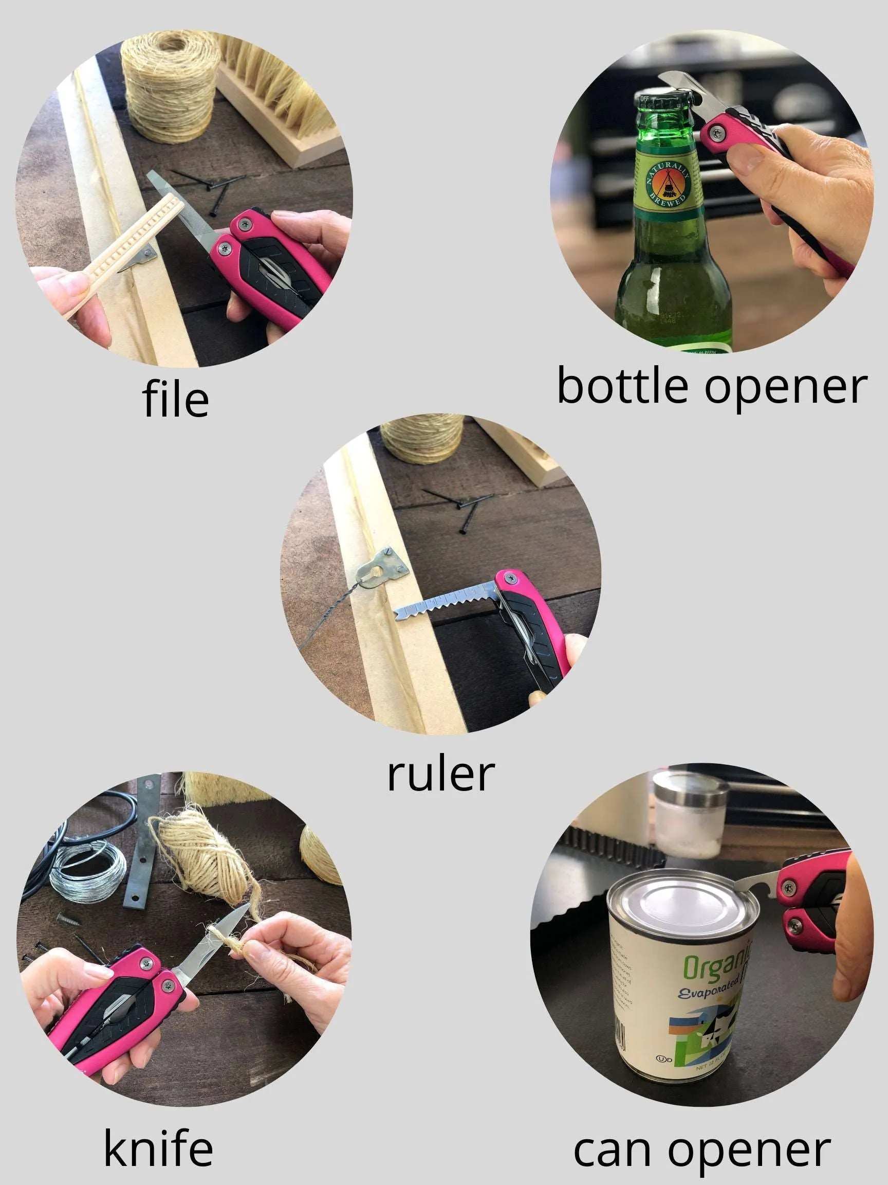 14-in-1 Pink High-Quality Pocket Multitool Pliers. Great for Outdoors, Camping, Fishing  --DT5015P