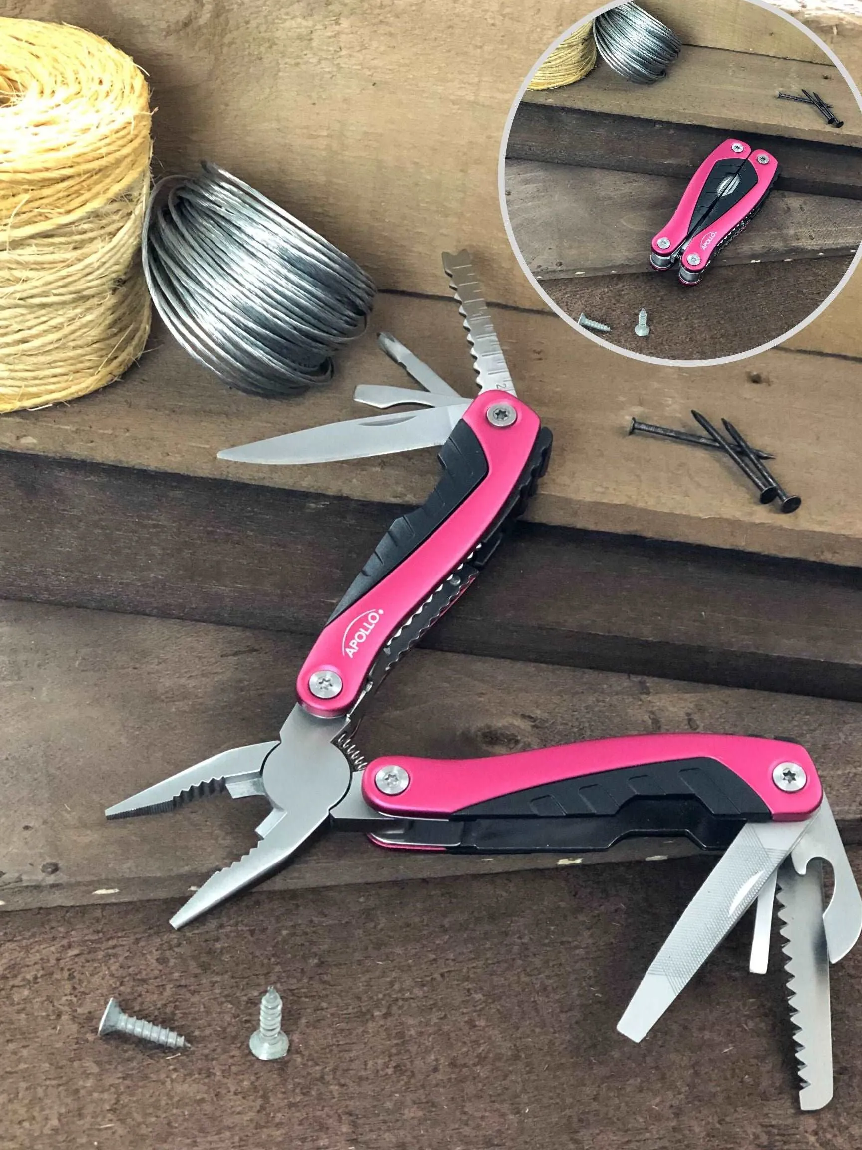 14-in-1 Pink High-Quality Pocket Multitool Pliers. Great for Outdoors, Camping, Fishing  --DT5015P