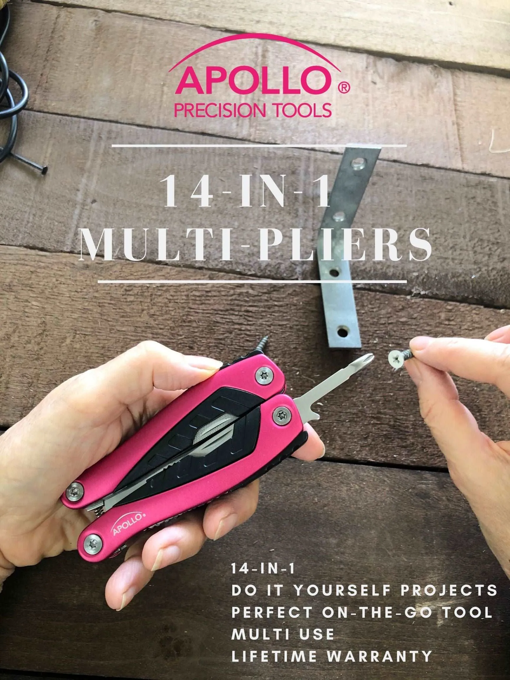 14-in-1 Pink High-Quality Pocket Multitool Pliers. Great for Outdoors, Camping, Fishing  --DT5015P