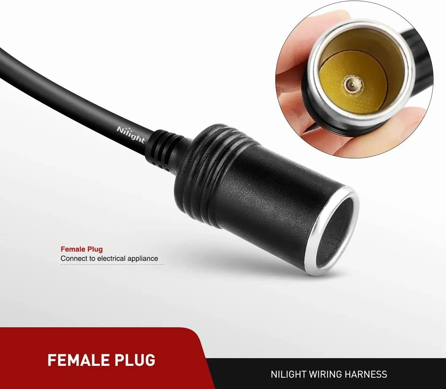 14FT Cigarette Lighter Socket Extension Cord Cable 12V/24V (Black)