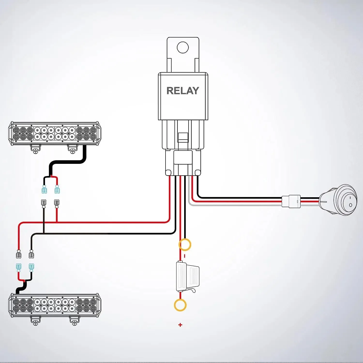 16AWG Wire Harness 15FT Kit 2 Leads W/ 12V 3Pin Switch | 3 Fuses | 4 Spade Connectors