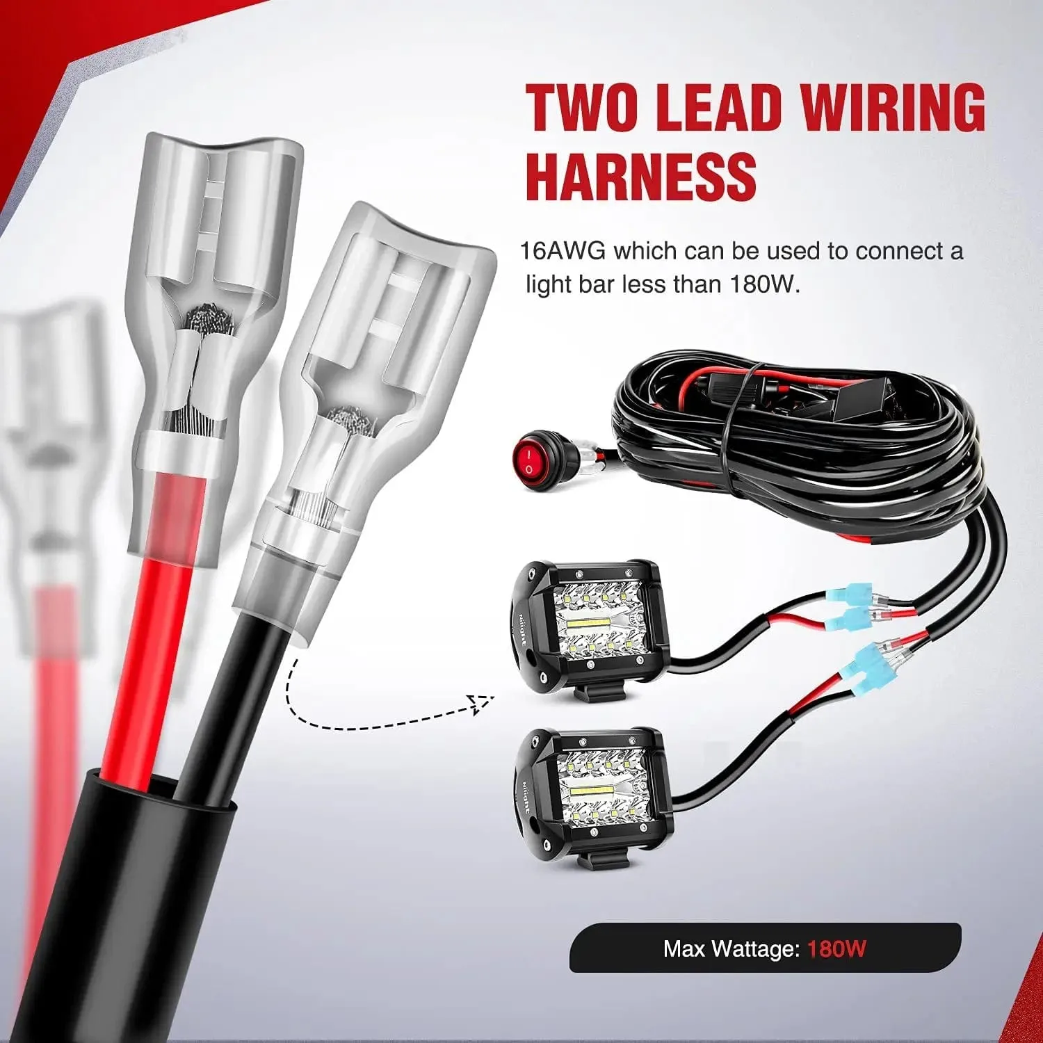 16AWG Wire Harness 15FT Kit 2 Leads W/ 12V 3Pin Switch | 3 Fuses | 4 Spade Connectors