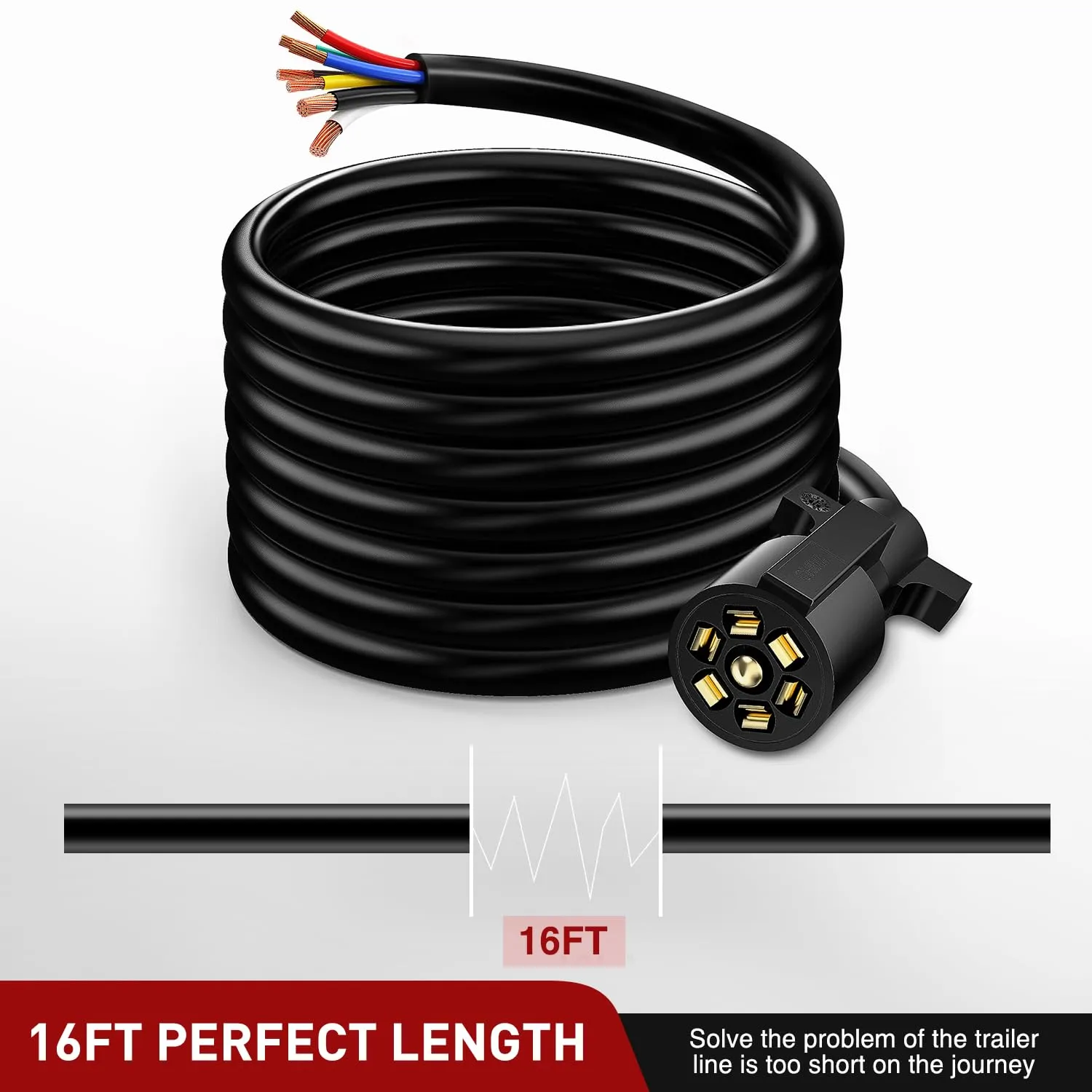 16FT Heavy Duty 7 Way Inline Trailer Cord