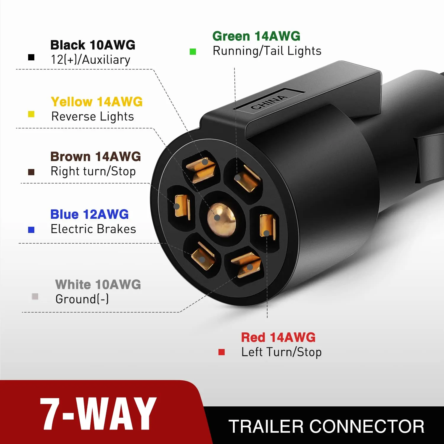 16FT Heavy Duty 7 Way Inline Trailer Cord