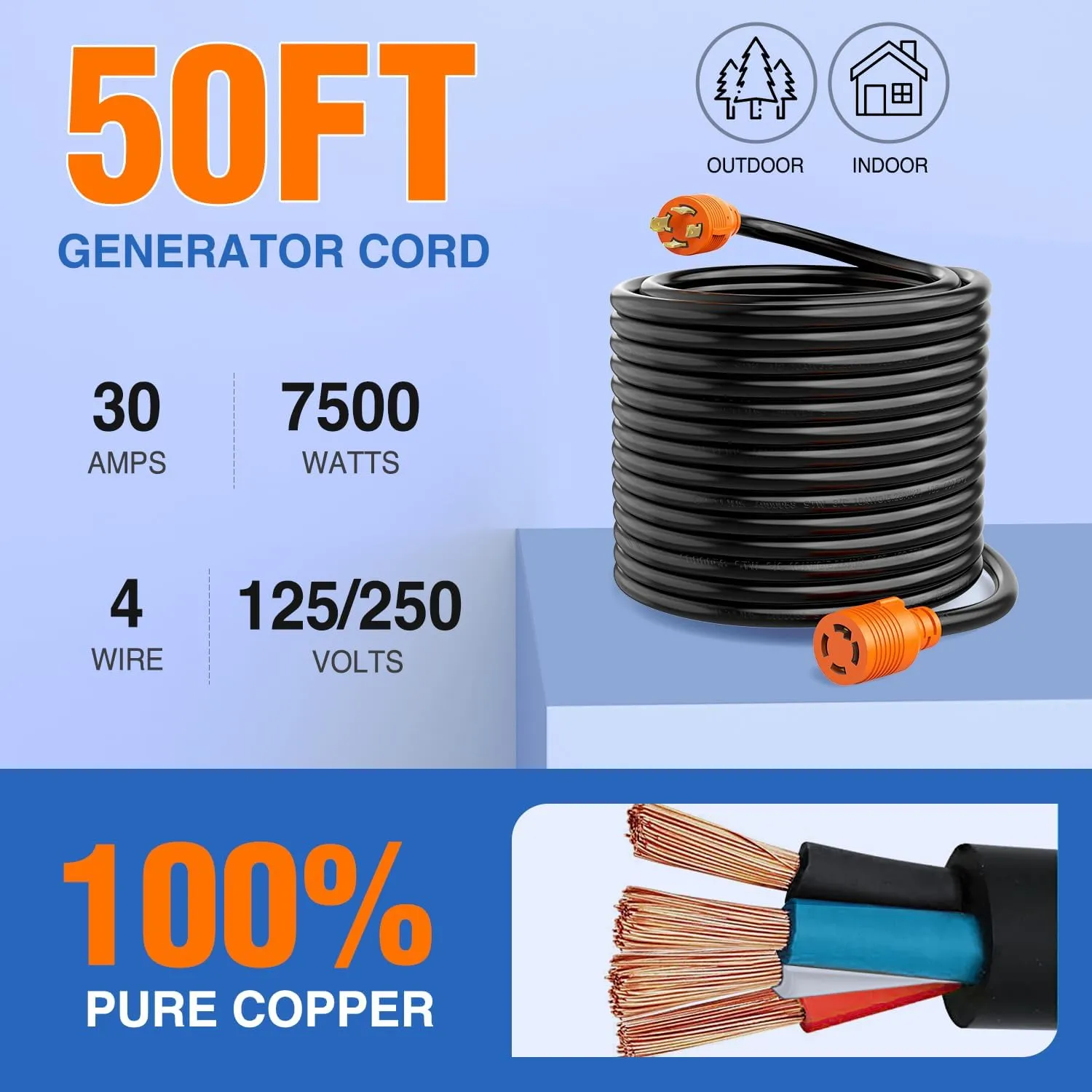 30Amp 50FT Generator Extension Cord