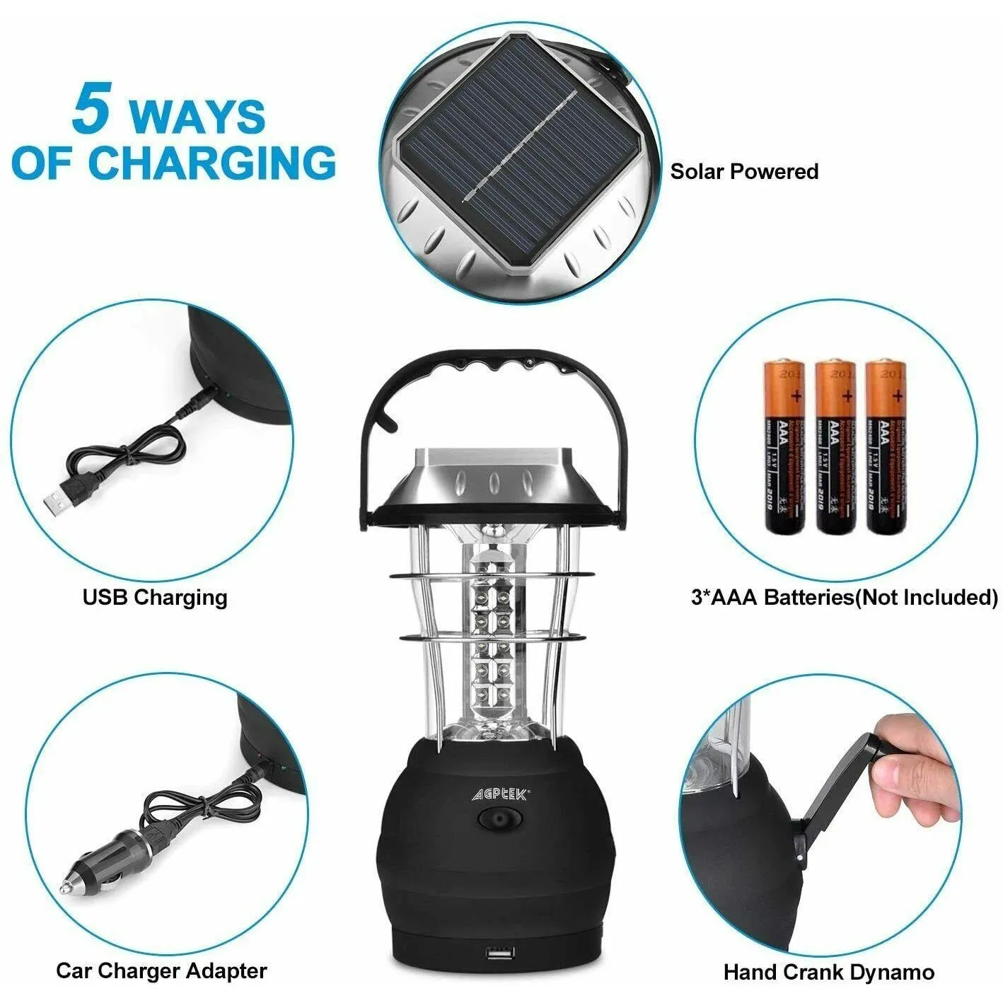 5 Way Charging 36 LED Solar Lantern Camping Light