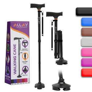 Allay Walking Cane for Men & Women - Foldable, Adjustable, Collapsible Walking Canes for Seniors Balance, Free Standing, Pivot Tip, Heavy Duty, with Travel Bag | Walking Sticks for Seniors & Adults Black