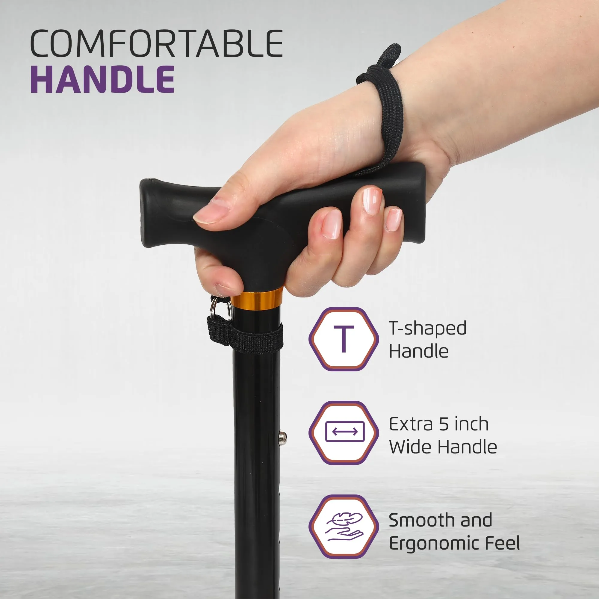 Allay Walking Cane for Men & Women - Foldable, Adjustable, Collapsible Walking Canes for Seniors Balance, Free Standing, Pivot Tip, Heavy Duty, with Travel Bag | Walking Sticks for Seniors & Adults Black