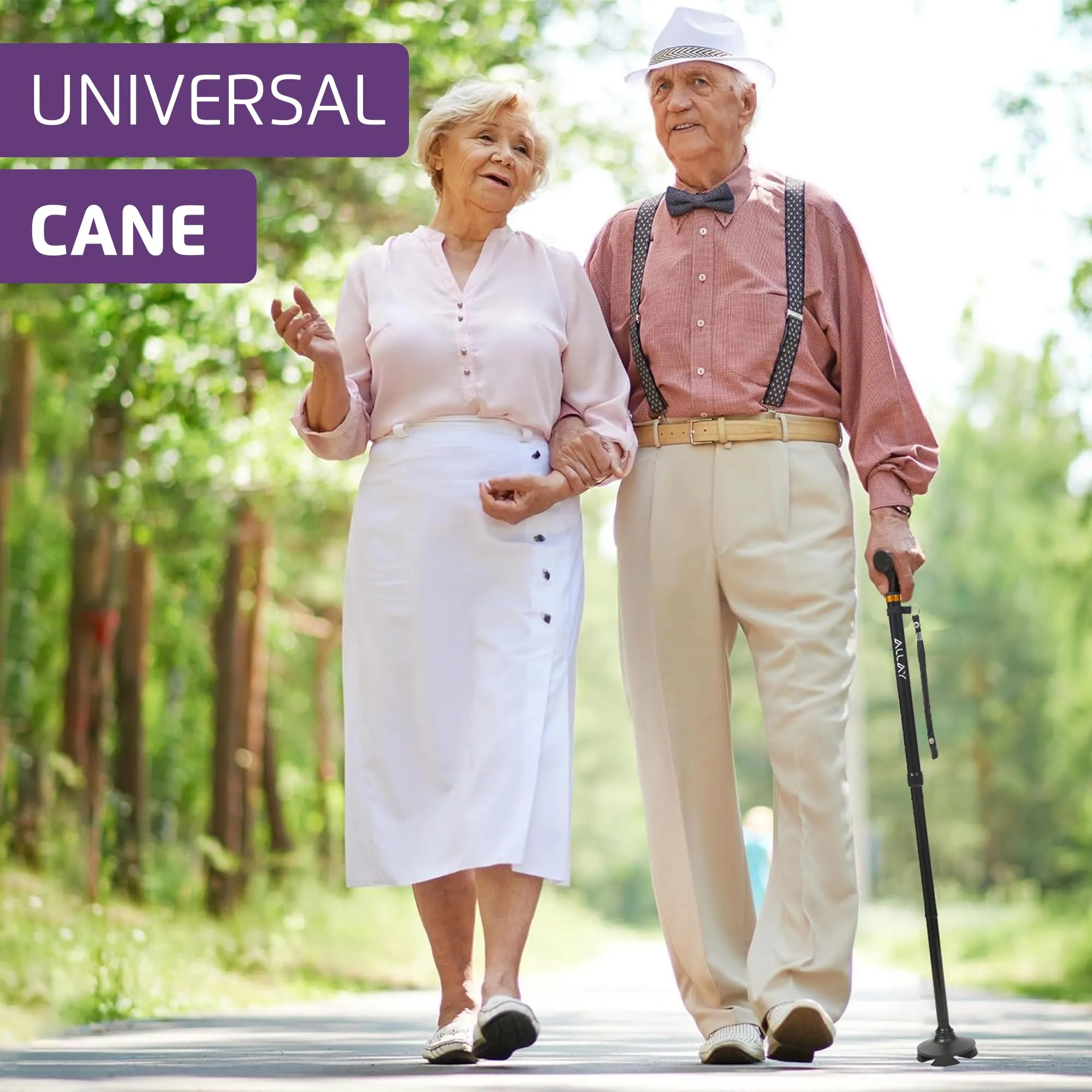 Allay Walking Cane for Men & Women - Foldable, Adjustable, Collapsible Walking Canes for Seniors Balance, Free Standing, Pivot Tip, Heavy Duty, with Travel Bag | Walking Sticks for Seniors & Adults Black