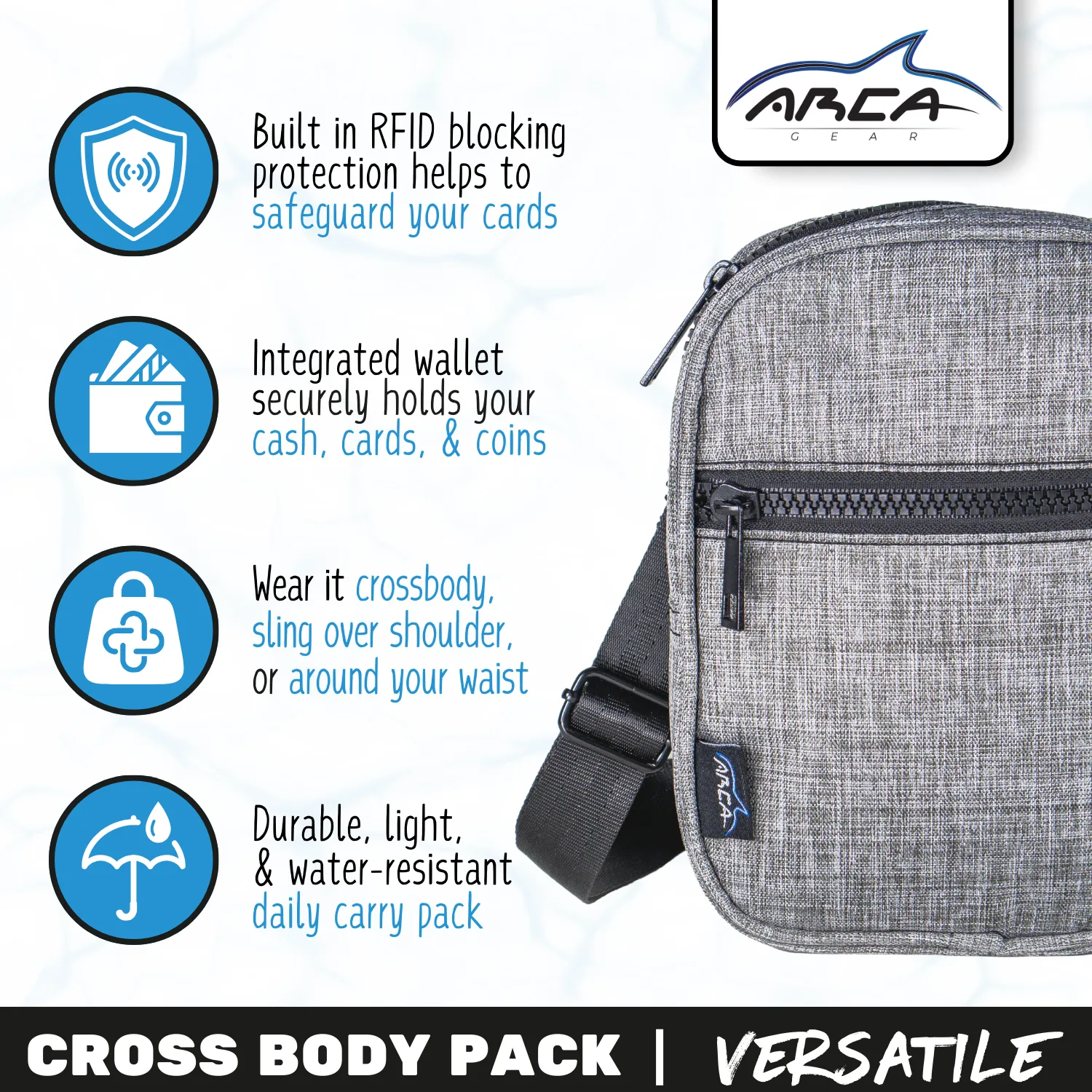 Arca Gear Cross Body Pack   RFID - All Your Essentials, Nothing Else