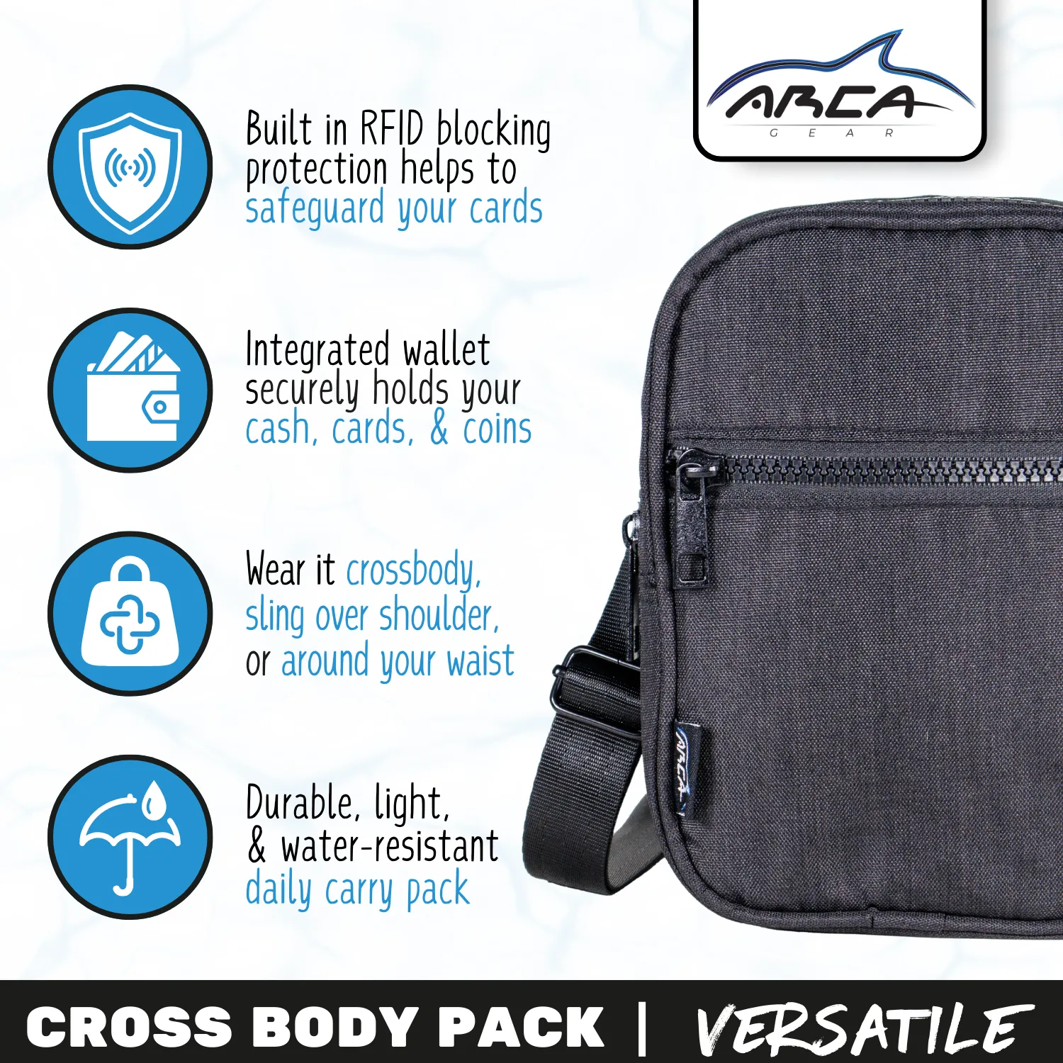 Arca Gear Cross Body Pack   RFID - All Your Essentials, Nothing Else