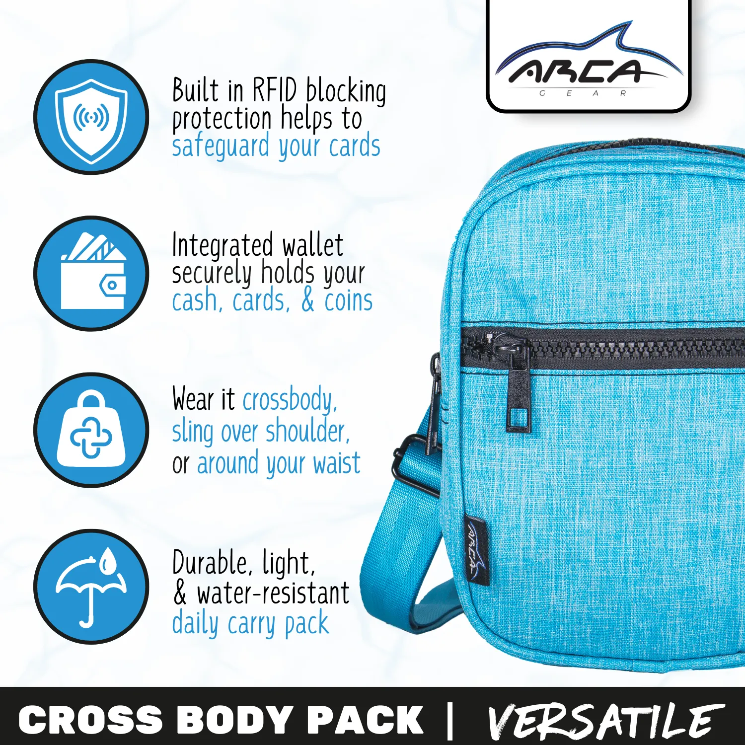 Arca Gear Cross Body Pack   RFID - All Your Essentials, Nothing Else