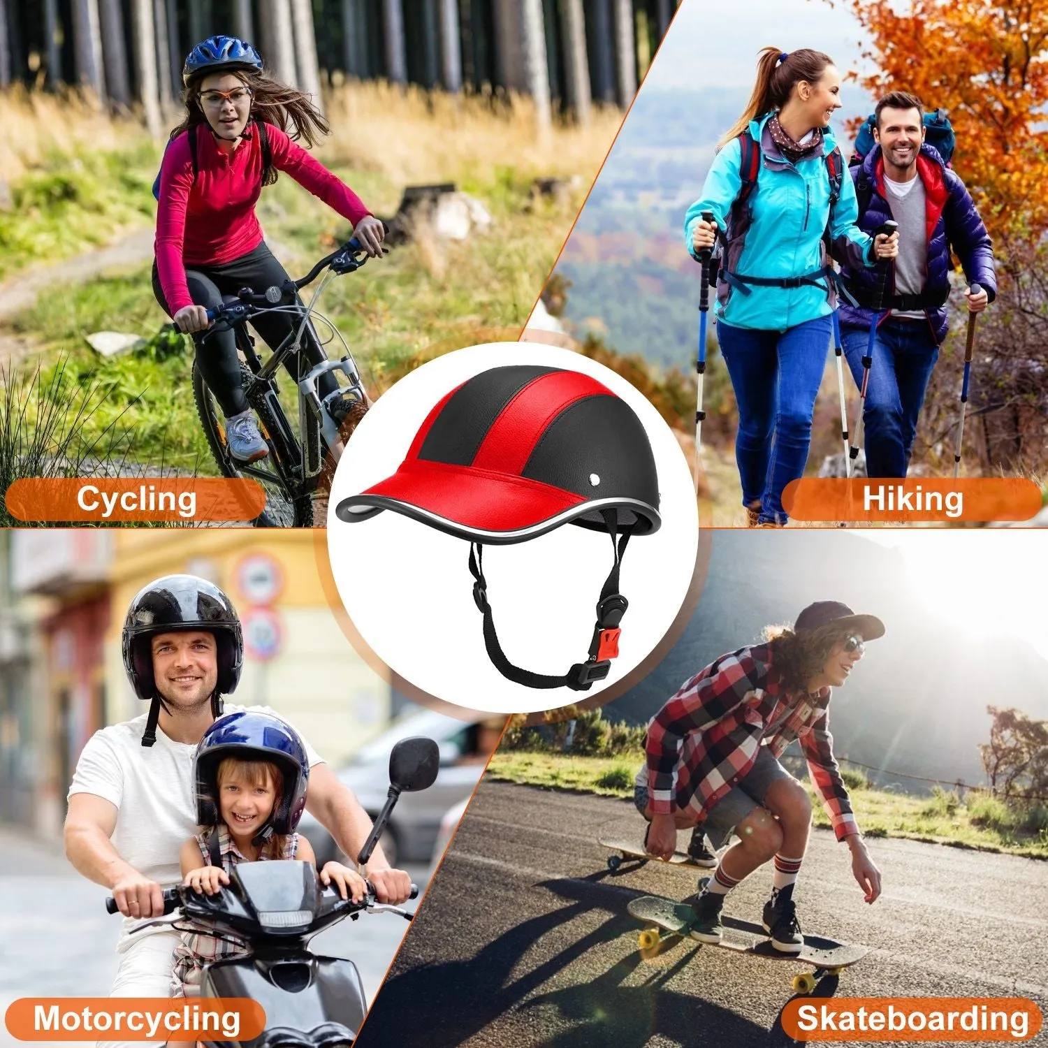 Baseball Cap Anti-UV Cycling Motorcycle Hat Leather Helmet