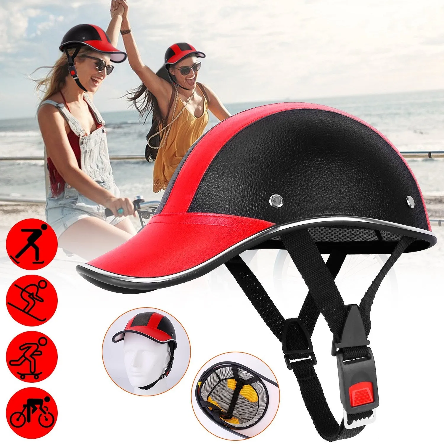 Baseball Cap Anti-UV Cycling Motorcycle Hat Leather Helmet