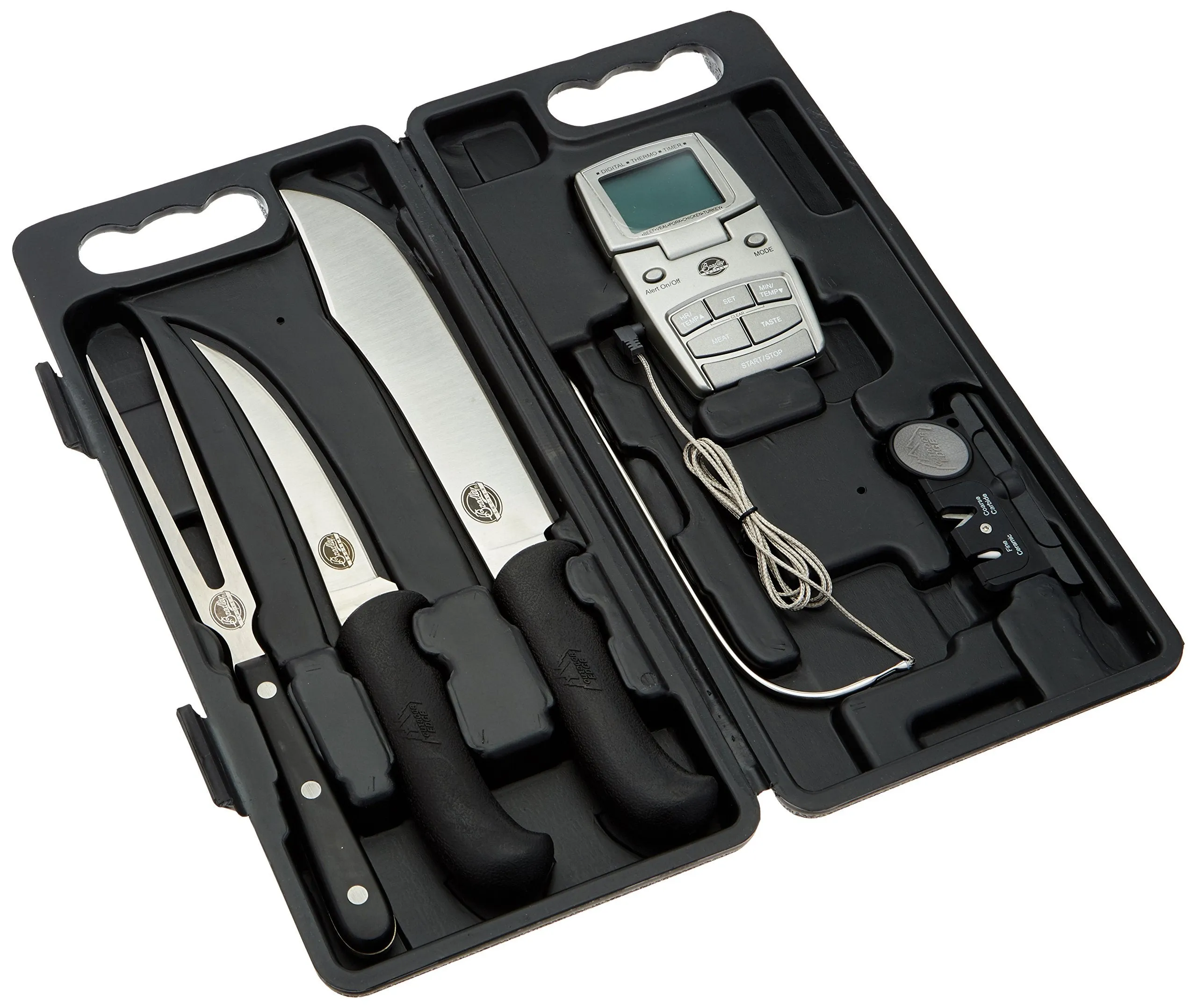 Bradley Smoker Carving Tools Set, 5-In-1 Carving Kit With Knives, Fork, Sharpener and Thermometer