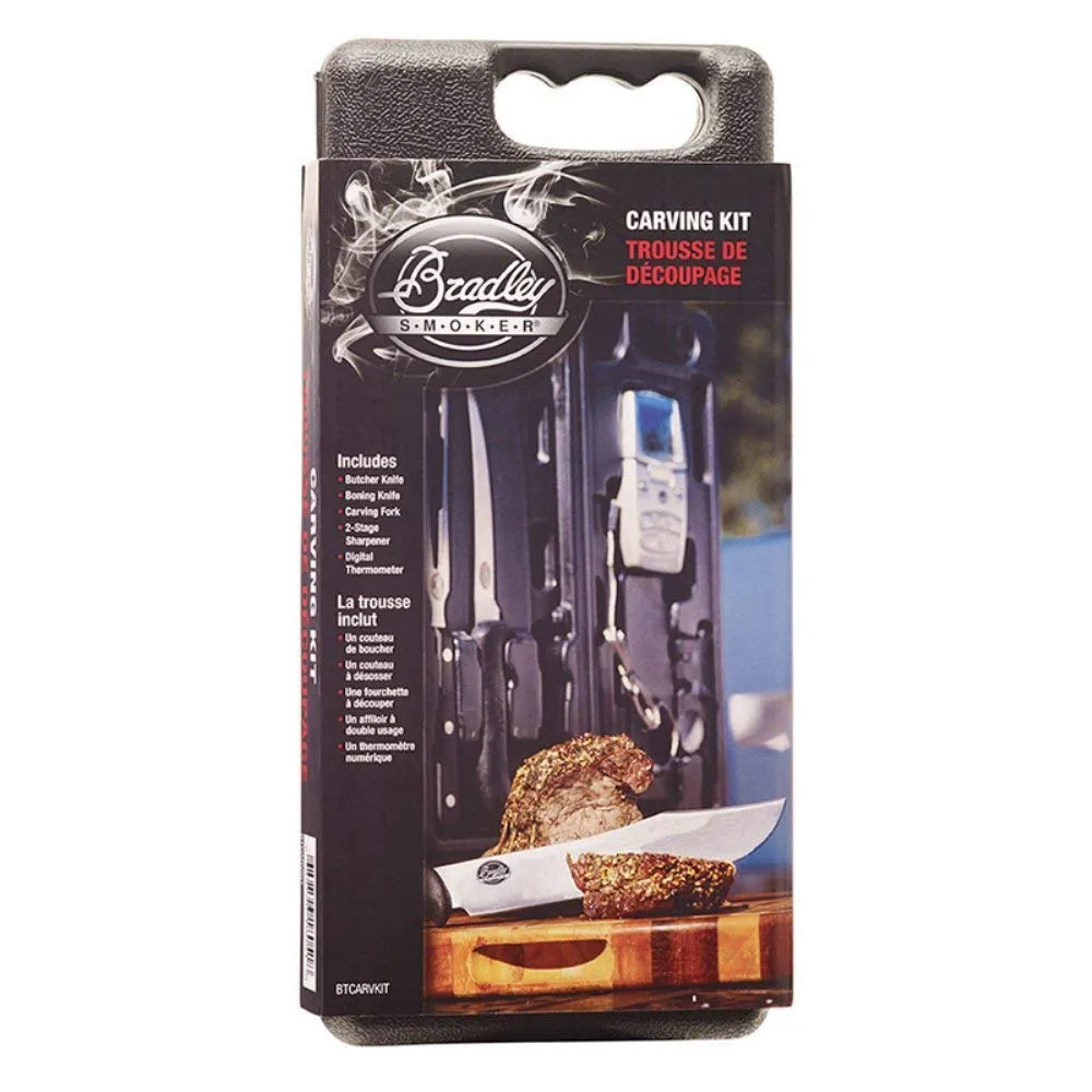 Bradley Smoker Carving Tools Set, 5-In-1 Carving Kit With Knives, Fork, Sharpener and Thermometer