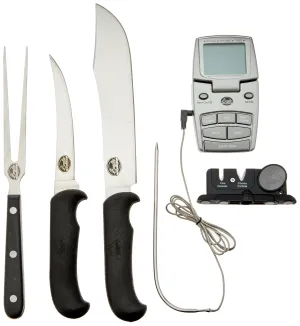 Bradley Smoker Carving Tools Set, 5-In-1 Carving Kit With Knives, Fork, Sharpener and Thermometer