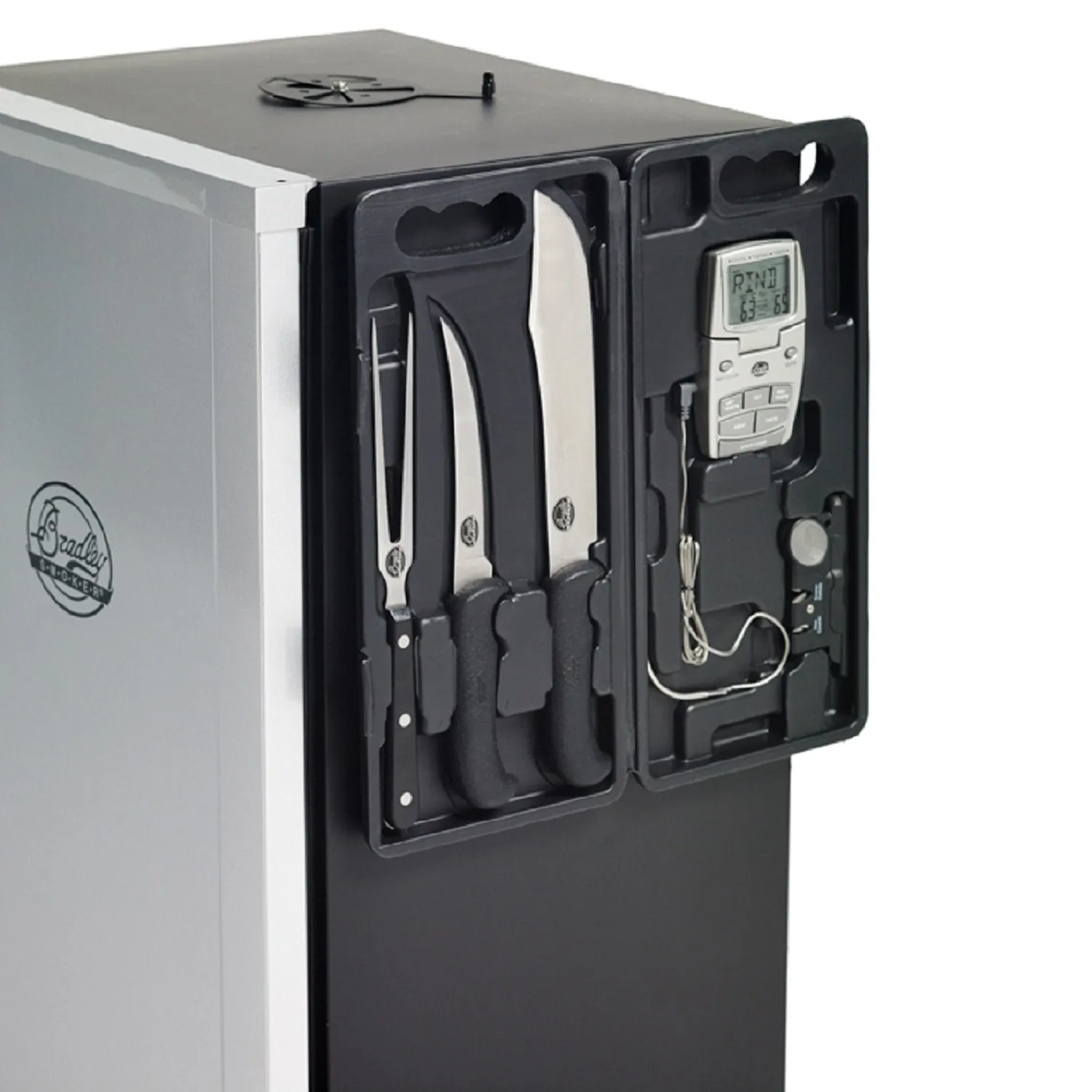Bradley Smoker Carving Tools Set, 5-In-1 Carving Kit With Knives, Fork, Sharpener and Thermometer