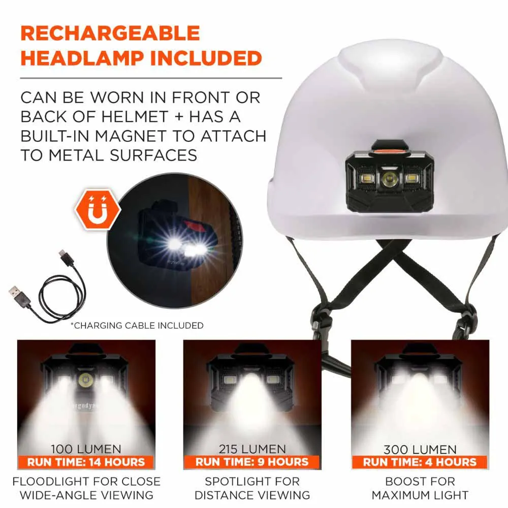 Ergodyne 60261 8976LED White Safety Helmet with LED Light Type 2 Class E