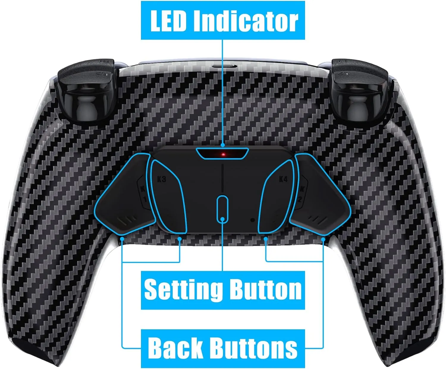 eXtremeRate Graphite Carbon Fiber Programable RISE4 Remap Kit for PS5 Controller BDM-010 BDM-020 Models, Upgrade Board & Redesigned Back Shell & 4 Back Buttons for PS5 Controller