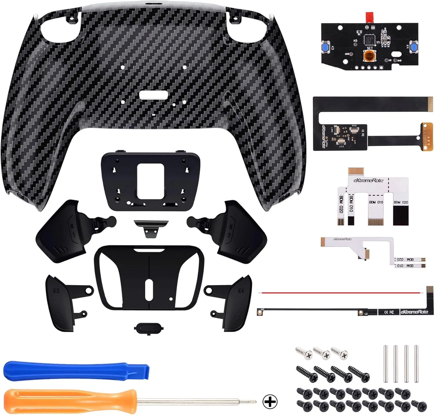 eXtremeRate Graphite Carbon Fiber Programable RISE4 Remap Kit for PS5 Controller BDM-010 BDM-020 Models, Upgrade Board & Redesigned Back Shell & 4 Back Buttons for PS5 Controller