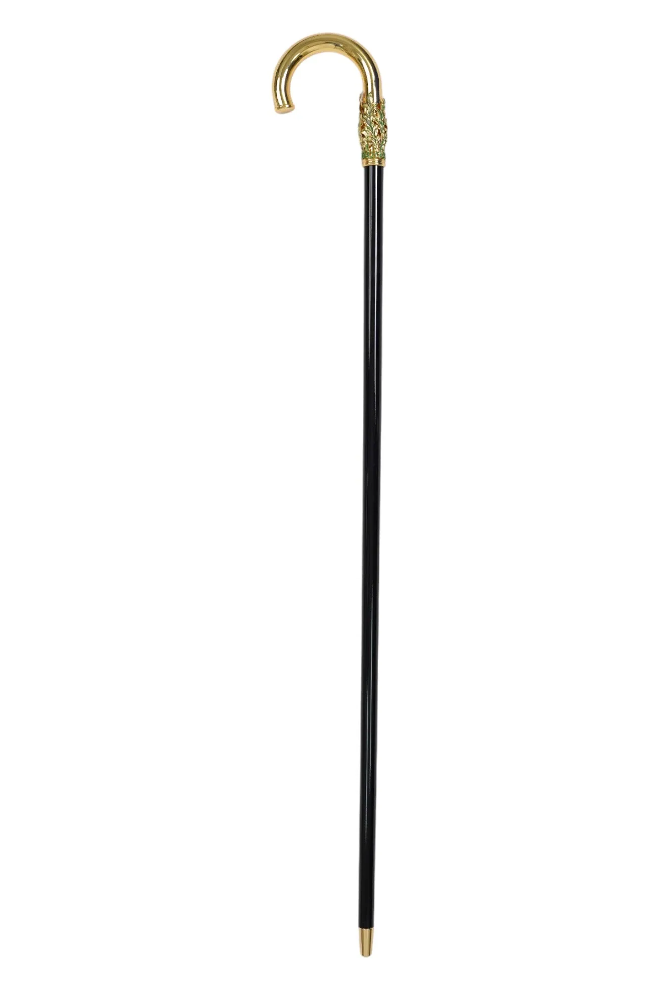 Hand-Painted Golden Plated Metal Walking Cane with Leaf Design