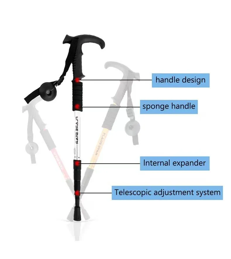 High Density Aluminum Alloy Retractable Trekking walking Pole(Bulk 3 Sets)
