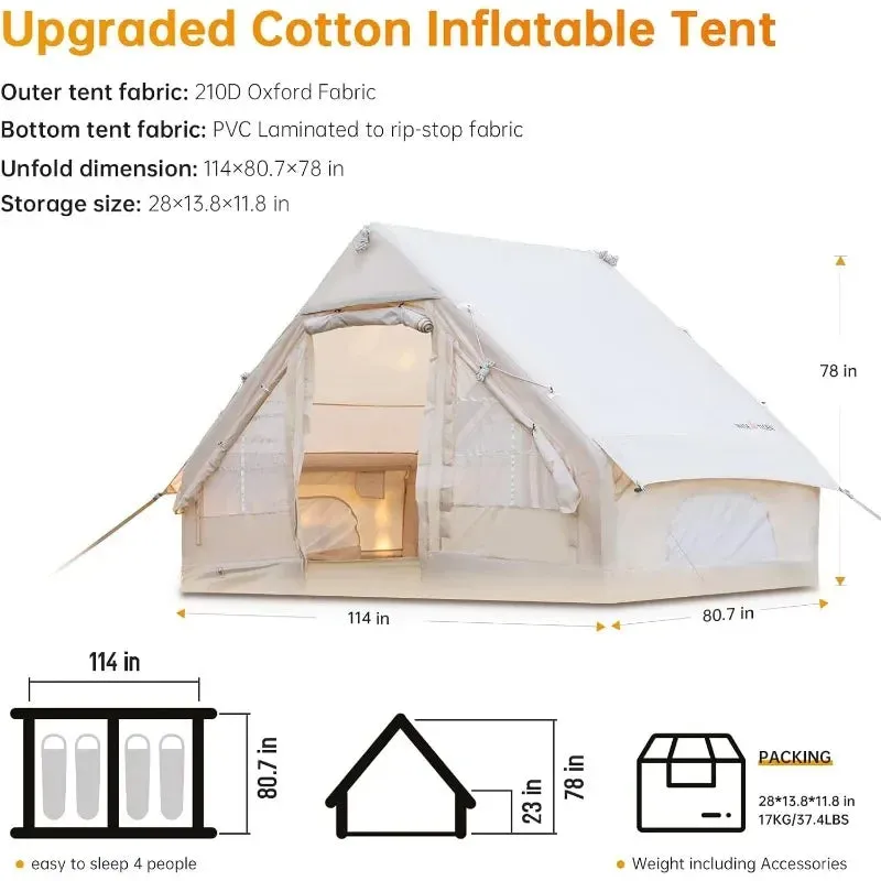 Inflatable Camping Tent Glamping Tents, Easy Setup 4 Season Waterproof Windproof Outdoor Blow Up Tent, Luxury Cabin Tent