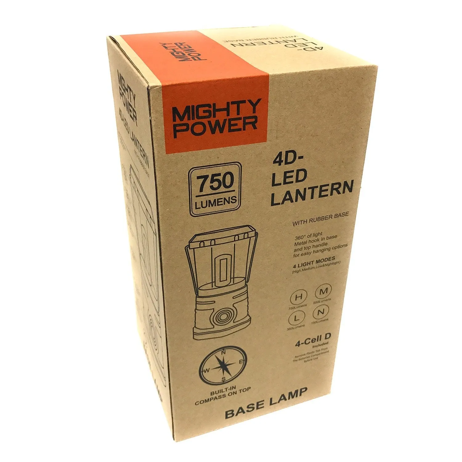 Mighty Power C.o.b. Led Lantern With Compass & Handle, Gray-black, 750 Lumens