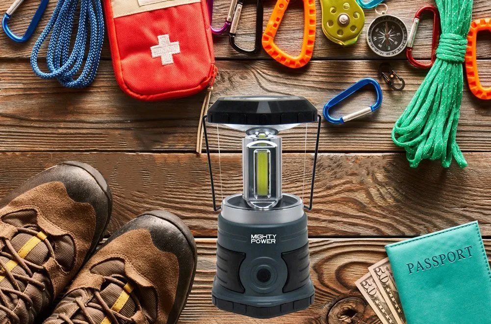 Mighty Power C.o.b. Led Lantern With Compass & Handle, Gray-black, 750 Lumens