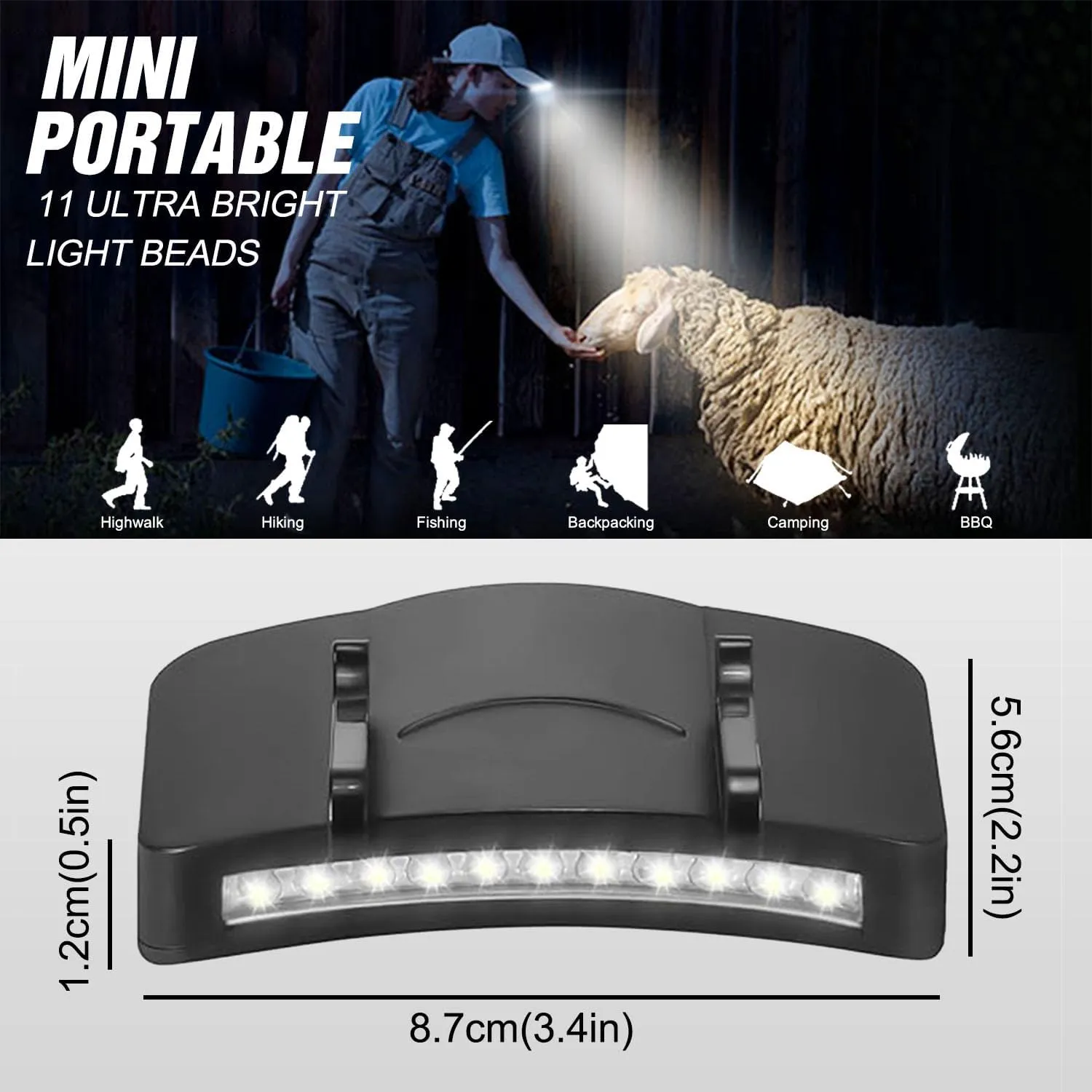 MODOAO Hat Light Clip Headlamp Flashlight Baseball Cap Light- Rechargeable Waterproof Hat Light for Fishing Camping Hand Work (1 Pack)