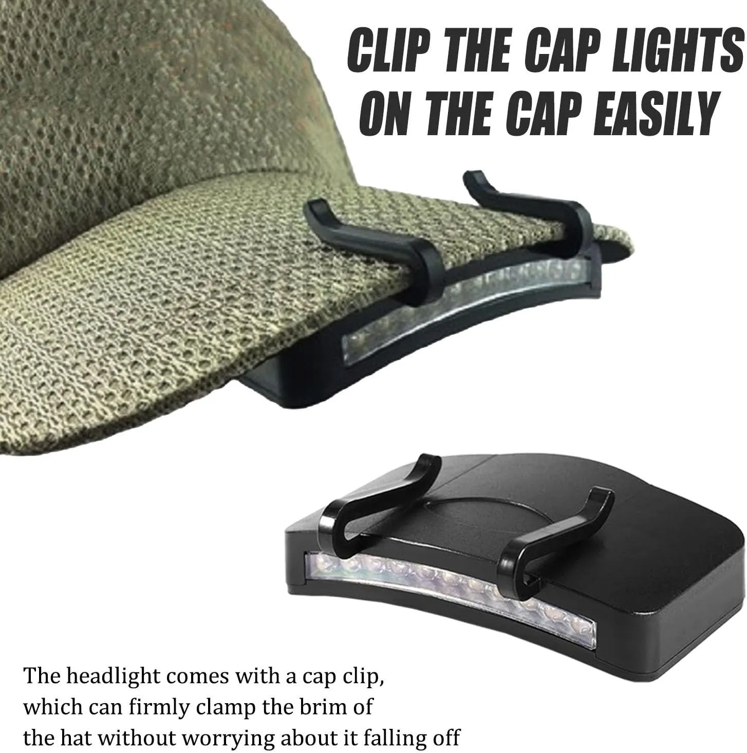 MODOAO Hat Light Clip Headlamp Flashlight Baseball Cap Light- Rechargeable Waterproof Hat Light for Fishing Camping Hand Work (1 Pack)