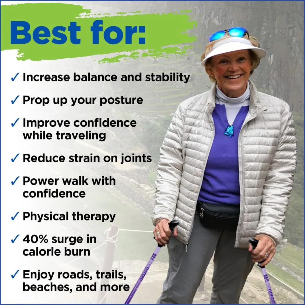 Motivator Walking Poles for Balance and Rehab - Patented Stability Grips - Lightweight, Adjustable, and Collapsible -2 Pieces Adjustable w/flip Locks, Detachable feet and Travel Bag