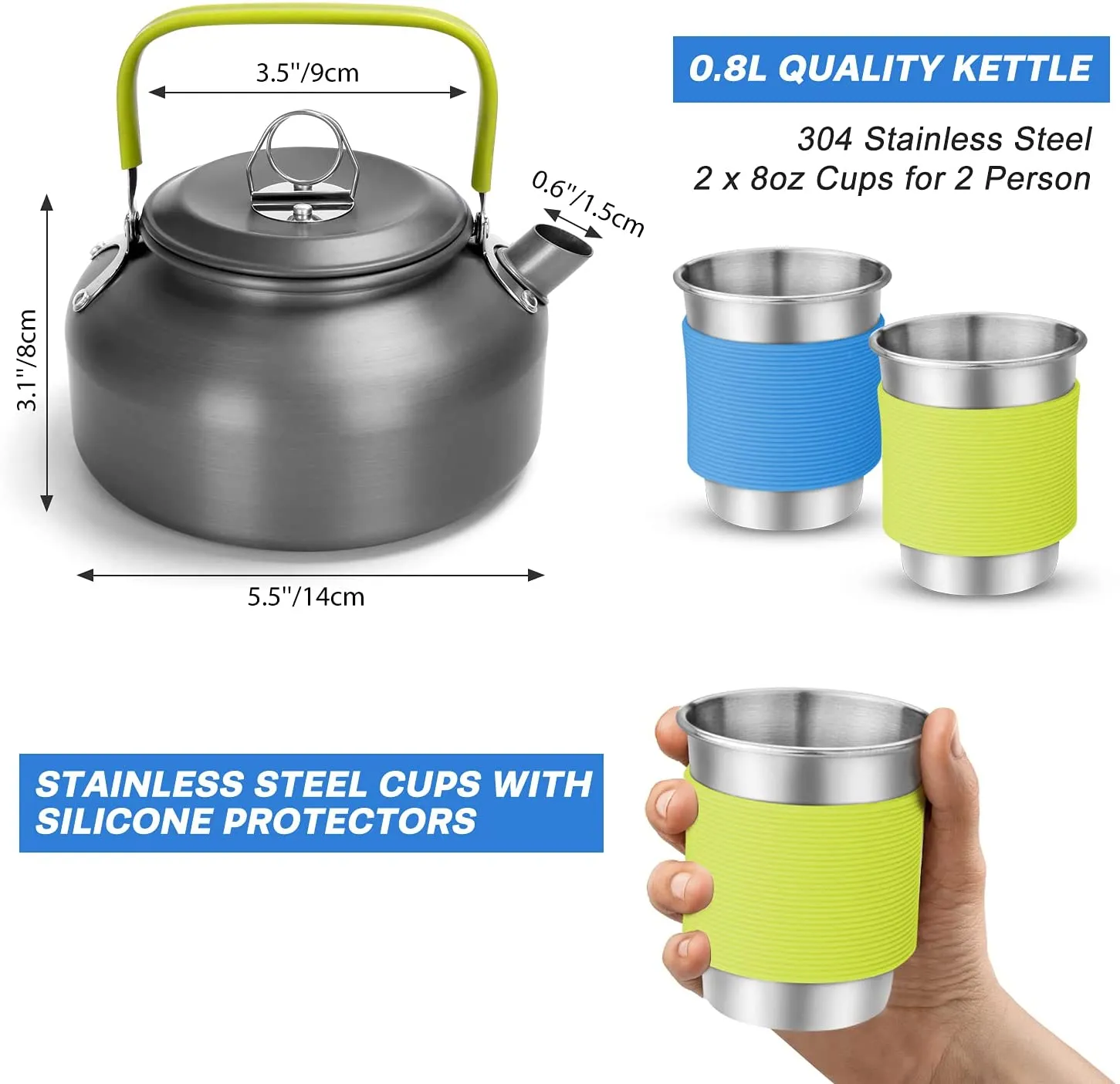 Odoland 16Pcs Camping Cookware Set with Folding Camping Stove, Non-Stick Lightweight Pot Pan Kettle Set with Stainless Steel Cups Plates Forks Knives Spoons for Camping Backpacking Outdoor Picnic