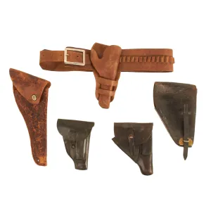 Original U.S. & German WWI & WWII Leather Holster Lot - 5 Holsters