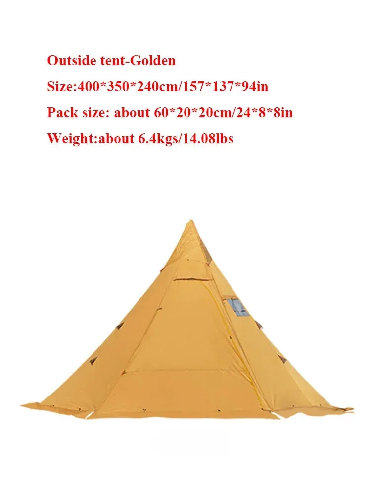 Pyramid Tent Indian Shelter Rainstorm Outdoor Camping Pointed Yurt with Chimney Hole Front And Rear Doors Windproof Luxury