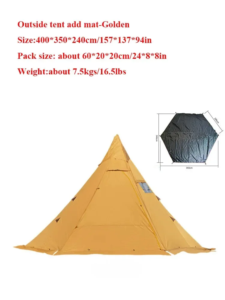 Pyramid Tent Indian Shelter Rainstorm Outdoor Camping Pointed Yurt with Chimney Hole Front And Rear Doors Windproof Luxury