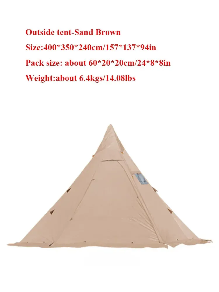 Pyramid Tent Indian Shelter Rainstorm Outdoor Camping Pointed Yurt with Chimney Hole Front And Rear Doors Windproof Luxury