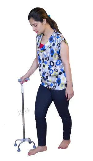 Quadripod Walking Stick Height Adjustable Walking Stick - Aluminum Lightweight for Patients, Old People - Anti Slip Base - Wide Base for Better Balance - Silver JSB W11