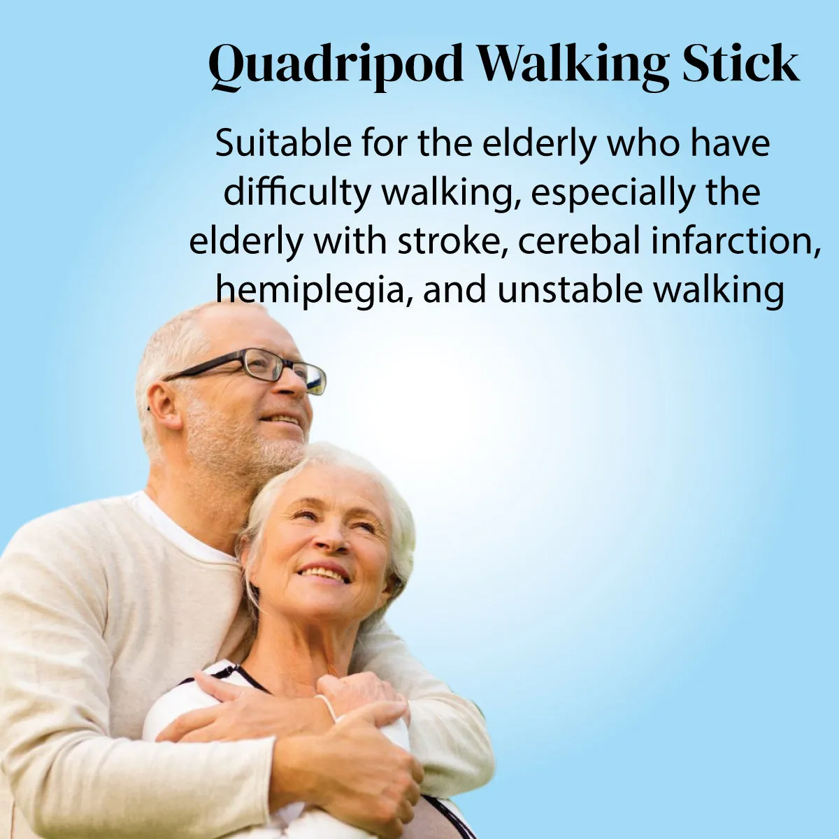 Quadripod Walking Stick Height Adjustable Walking Stick - Aluminum Lightweight for Patients, Old People - Anti Slip Base - Wide Base for Better Balance - Silver JSB W11