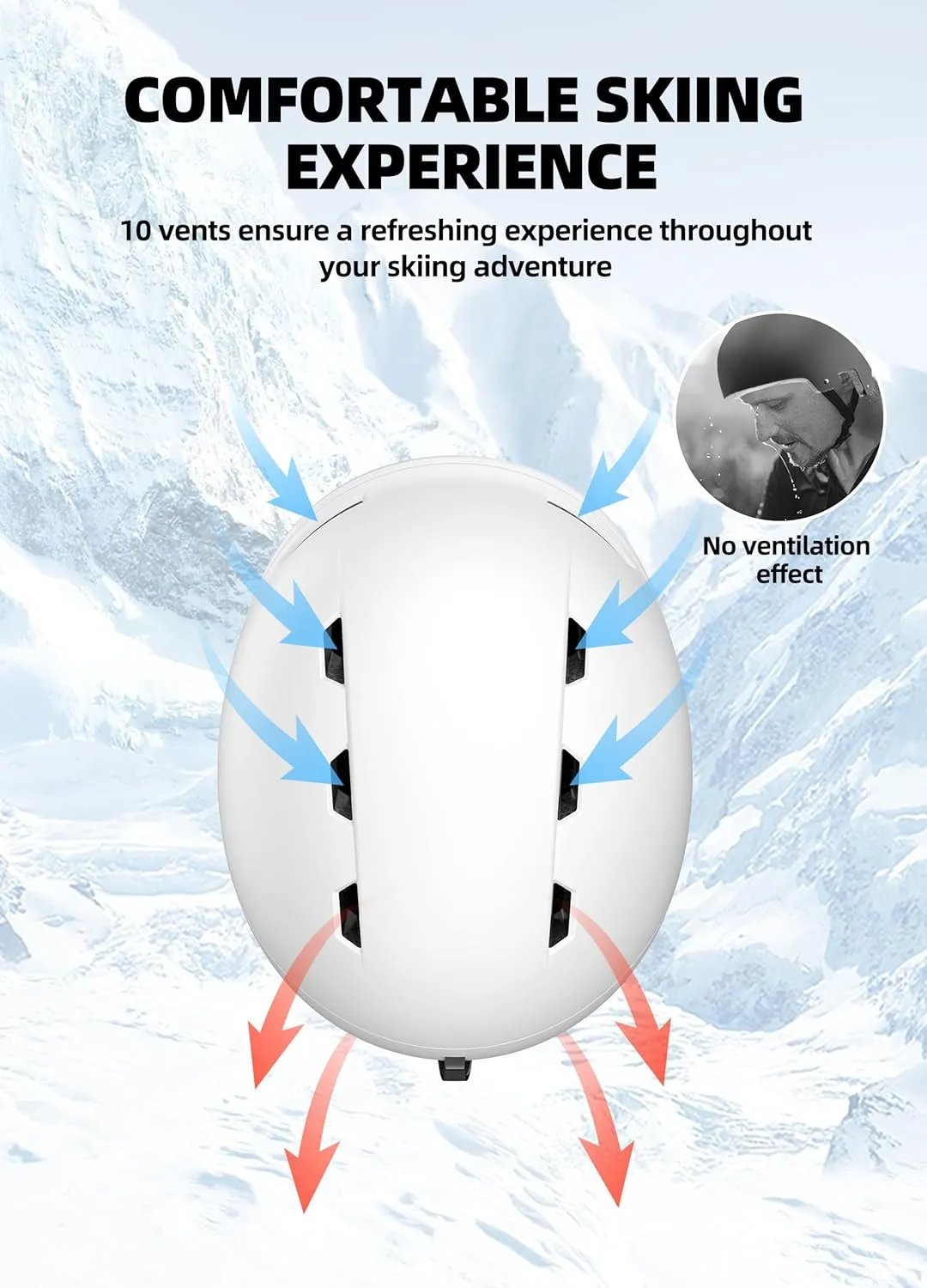 Ski Helmet, Lightweight Adult Snowboard Helmet with Sturdy PC Shell & Shock-Absorbing EPS Foam & Soft Lining, Adjustable Snow Sport Helmets 10 Vents Men/Women