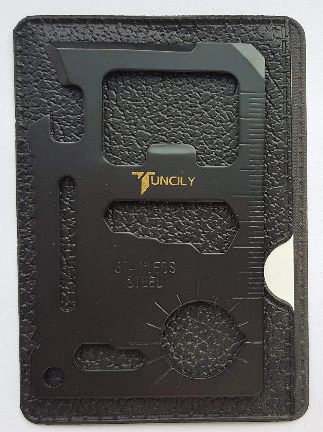 Survival Credit Card Multitool by Tuncily (Black) - 11 in 1 Wallet Multipurpose Tool, Bottle Opener, Everyday Utility Tactical Multi Tool, Christmas Gifts Stocking Stuffers for Men