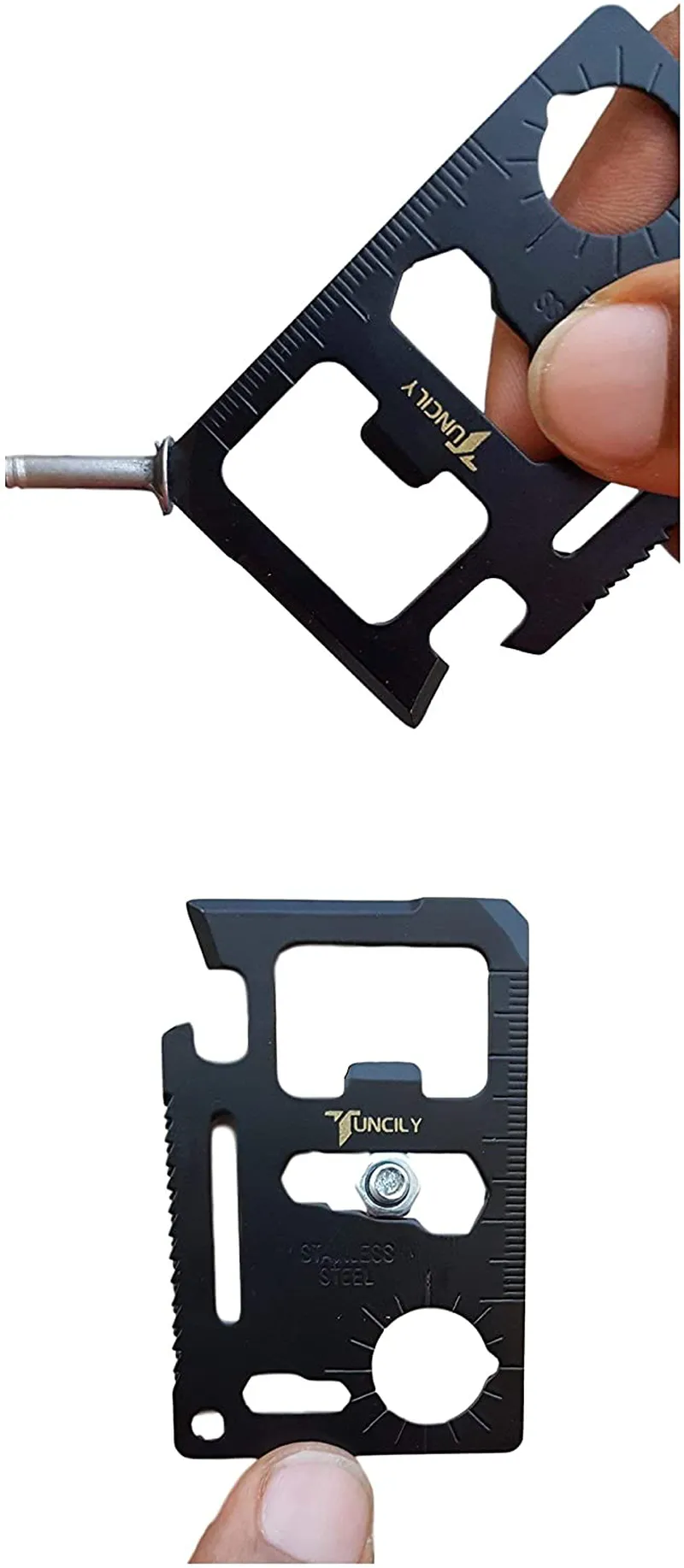 Survival Credit Card Multitool by Tuncily (Black) - 11 in 1 Wallet Multipurpose Tool, Bottle Opener, Everyday Utility Tactical Multi Tool, Christmas Gifts Stocking Stuffers for Men