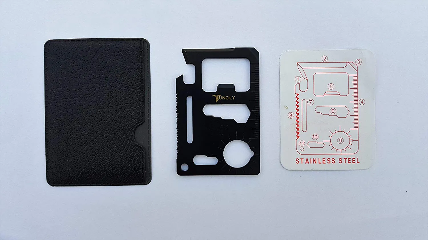 Survival Credit Card Multitool by Tuncily (Silver) - 11 in 1 Wallet Multipurpose Tool, Bottle Opener, Everyday Utility Tactical Multi Tool, Christmas Gifts Stocking Stuffers for Men