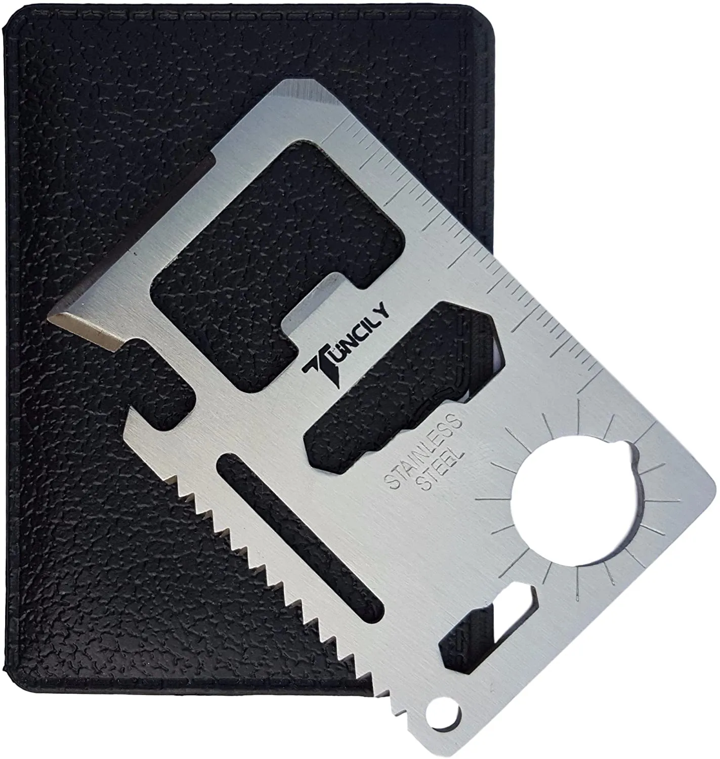 Survival Credit Card Multitool by Tuncily (Silver) - 11 in 1 Wallet Multipurpose Tool, Bottle Opener, Everyday Utility Tactical Multi Tool, Christmas Gifts Stocking Stuffers for Men