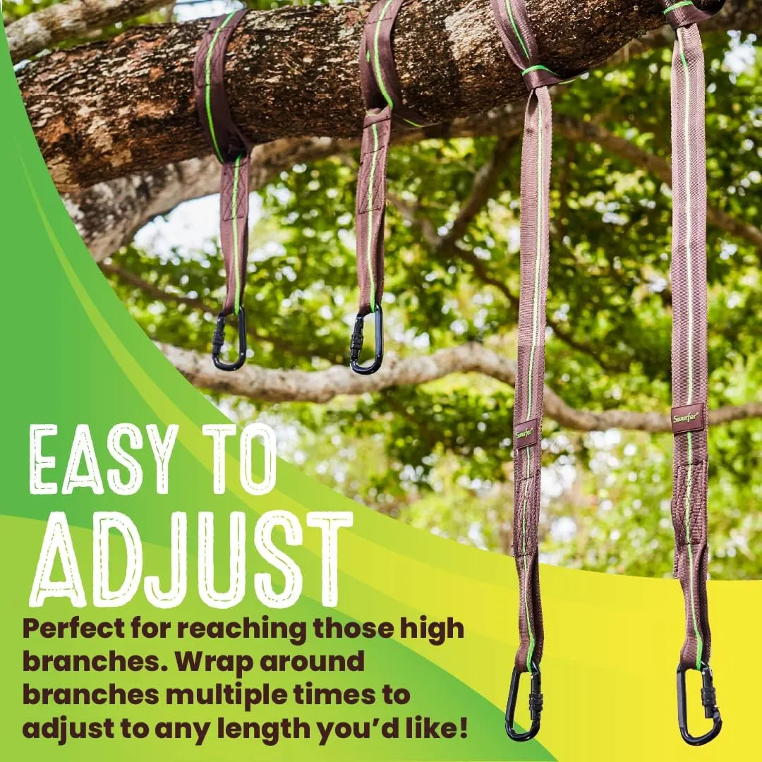 Swurfer Tree Swing Hammock Straps Hanging Kit for Hammock, Tree Swings, Durable, Weatherproof, Rust Free, Secure Lock Snap Carabiners Included, Weight Limit 2200 lbs Per Strap (3 Feet - 2 Straps)