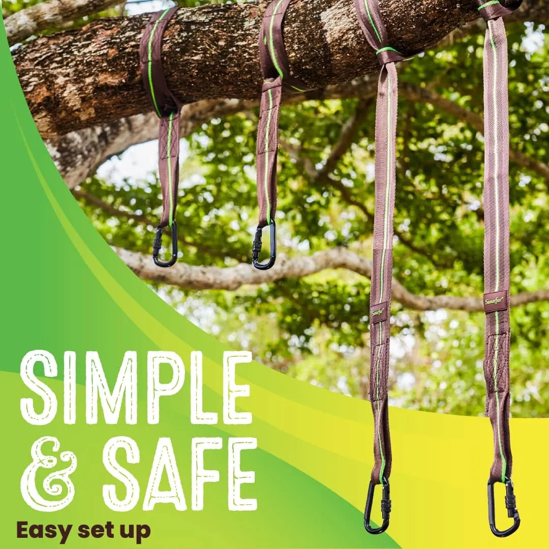 Swurfer Tree Swing Hammock Straps Hanging Kit for Hammock, Tree Swings, Durable, Weatherproof, Rust Free, Secure Lock Snap Carabiners Included, Weight Limit 2200 lbs Per Strap (3 Feet - 2 Straps)