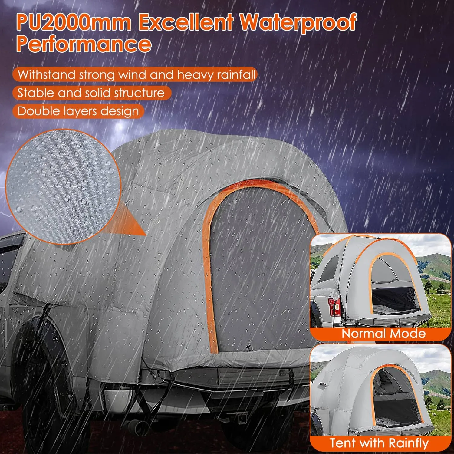 Truck Bed Tent Waterproof Windproof Pickup Truck Tent with Carry Bag