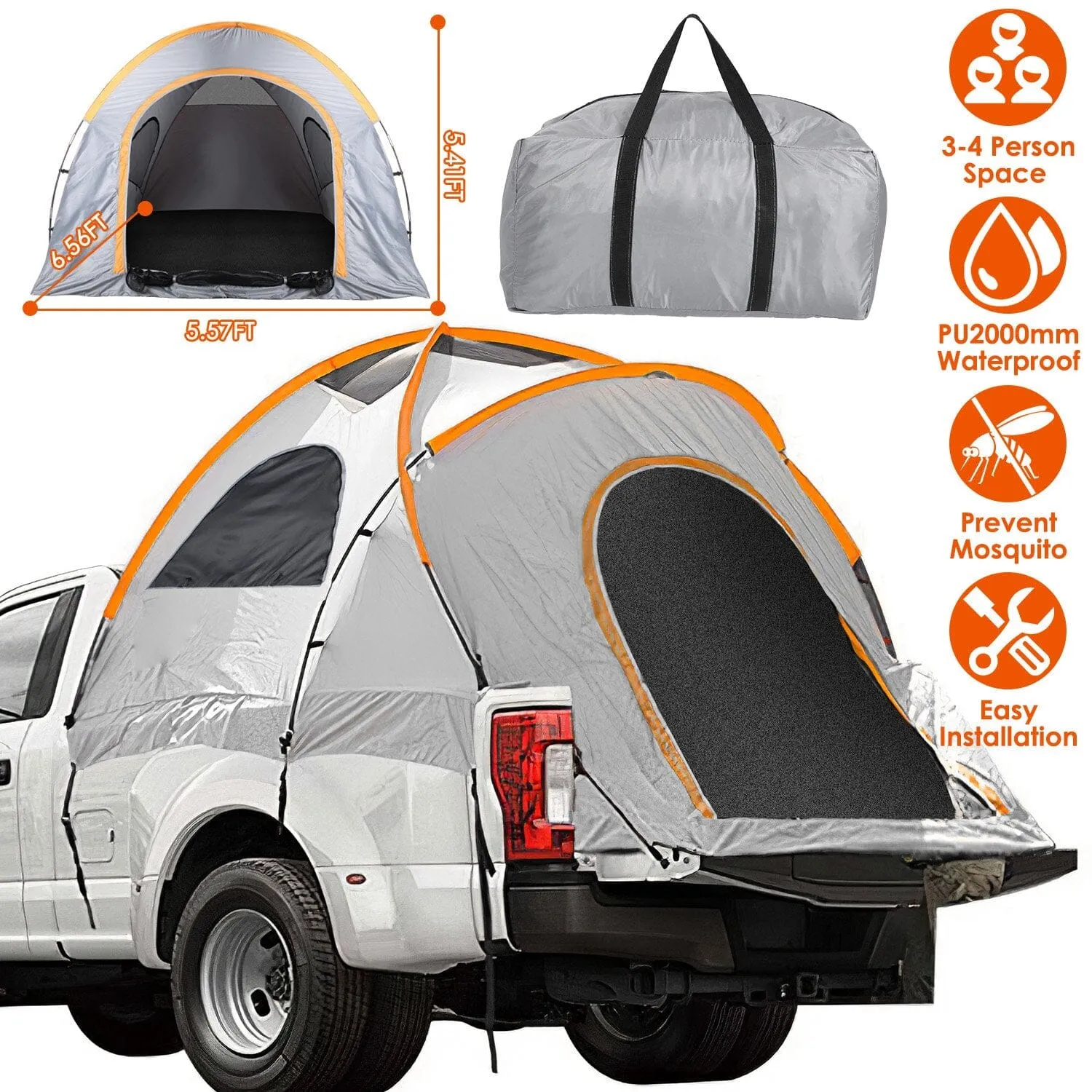 Truck Bed Tent Waterproof Windproof Pickup Truck Tent with Carry Bag